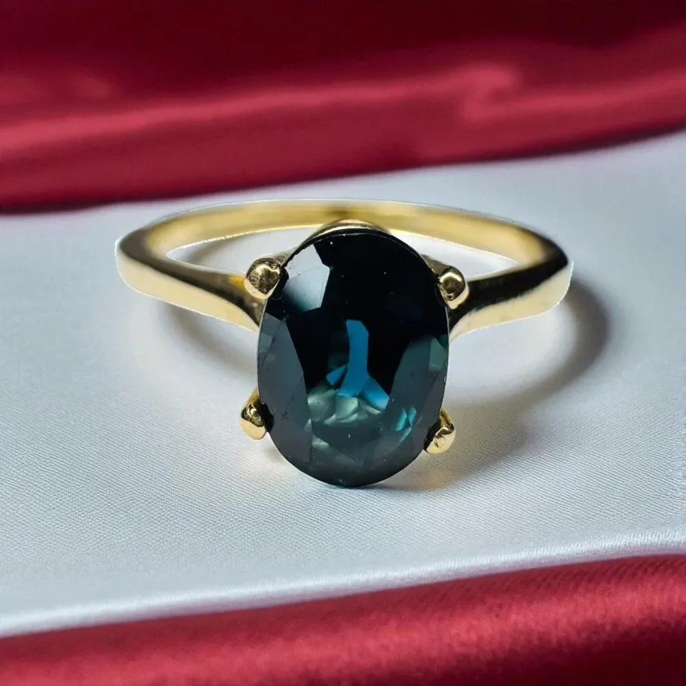 14K Gold Natural Blue Sapphire Ring - 1 Carat T.W. -VINTAGE Solitaire Size 6.5